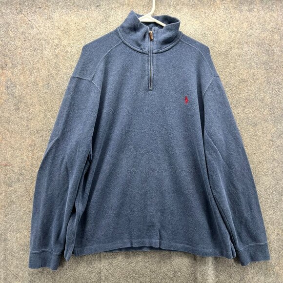 Polo Ralph Lauren Pullover Mens Large Blue Quarter Zip Fleece Sweater Fleece - Picture 1 of 10